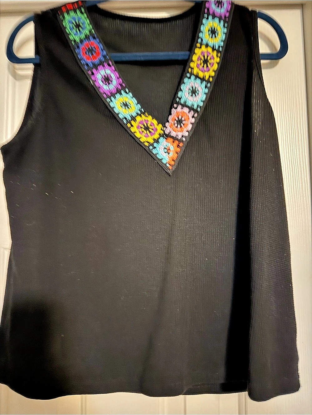 Embroidered V-Neck Tunic in Black